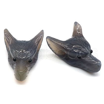 Natural Grey Agate Carved Healing Wolf Head Figurines PW-WG25599-04-1