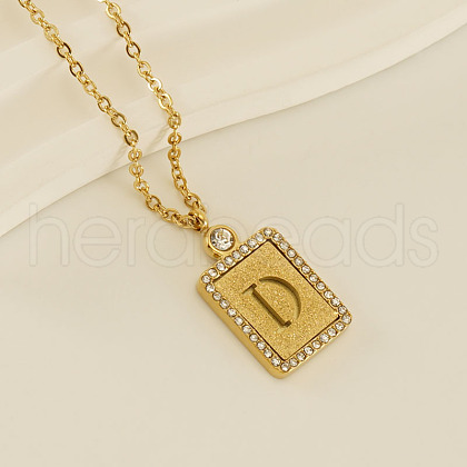 304 Stainless Steel Micro Pave Clear Cubic Zirconia Rectangle with Hollow Letter Pendant Necklaces FS-WGAE794-07-1