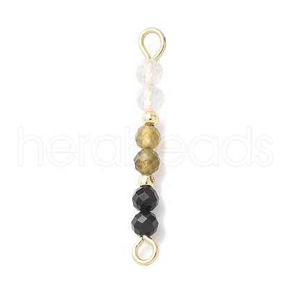 Faceted Round Natural Quartz Crystal & Labradorite & Black Spinel Beaded Connector Charms PALLOY-JF03530-08-1