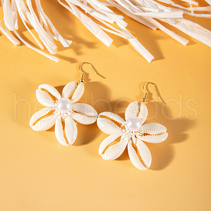 Flower Alloy Natural Shell Dangle Earrings FS-WGFCFD0-01-1
