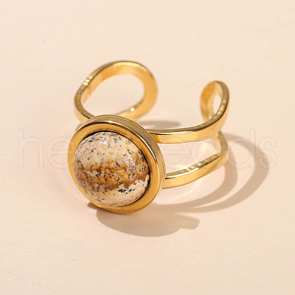 304 Stainless Steel & Natural Map Stone Cuff Rings FS-WGDE3F0-23-1