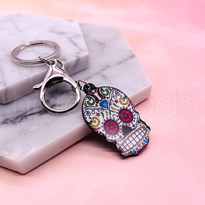 Acrylic Flower Skull Keychain PW-WG713FE-05-1