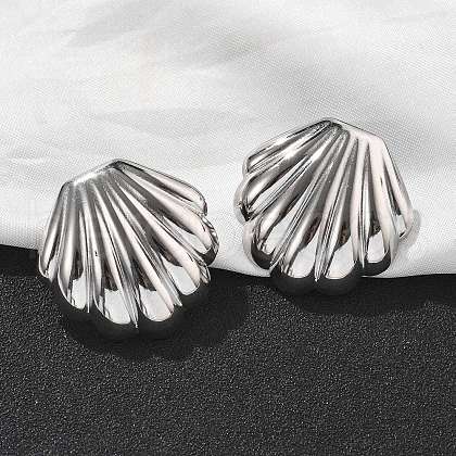 304 Stainless Steel Shell Shaped Studs Earrings for Women EJEW-K306-23P-1