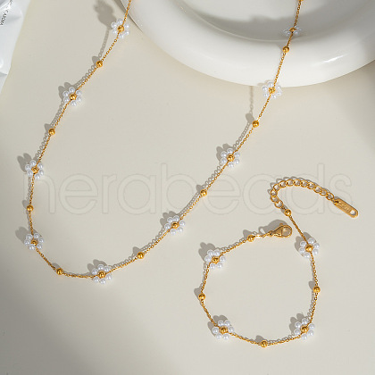 Stainless Steel Woven Flower Link Chain Bracelets & Necklaces Sets for Women AC0915-1-1