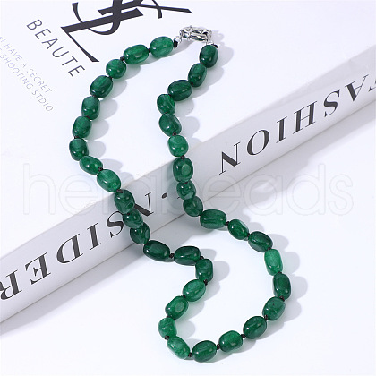 Natural Green Onyx Agate(Dyed & Heated) Nuggets Beaded Necklaces for Women NJEW-H047-07-1