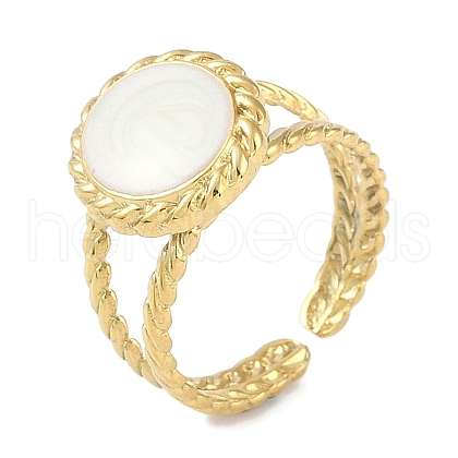 Ion Plating(IP) 304 Stainless Steel Enamel Oval Cuff Finger Rings RJEW-L107-060G-01-1