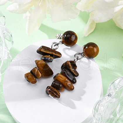 Natural Tiger Eye Dangle Stud Earrings EJEW-JE06371-03-1