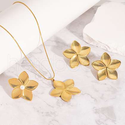 Flower Stainless Steel Stud Earrings & Pendant Necklaces & Rings Sets for Women ZP5459-1-1