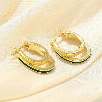 Two-layer Oval Brass Enamel Hoop Earrings EJEW-S252-03A-G-1