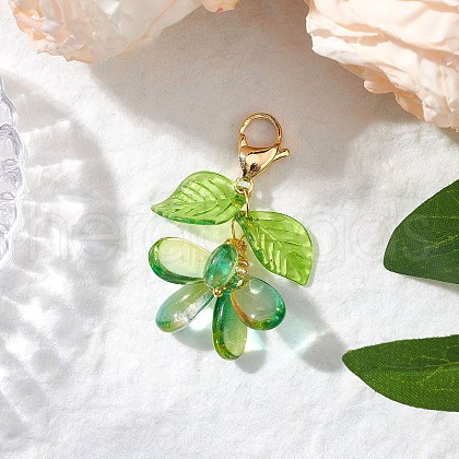 Flower Glass Pendants Decorations HJEW-MZ00213-01-1