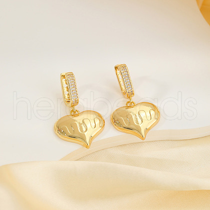 Fashionable Brass Clear Cubic Zirconia Heart Hoop Earrings SN8778-1-1