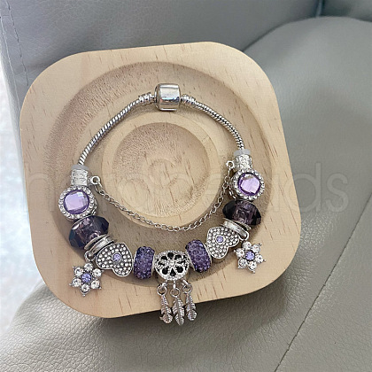 Flower & Feather Alloy European Beads Charm Bracelets FS-WG690AF-02-1