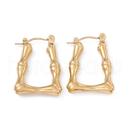 Ion Plating(IP) 304 Stainless Steel Bamboo Trapezoid Hoop Earrings for Women EJEW-B018-06G-1