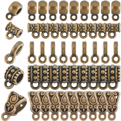 SOFPLATE 300Pcs 5 Styles Tibetan Style Alloy Tube Bails TIBE-SP0001-03AB-1