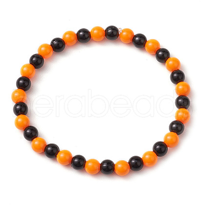Halloween 6mm Round Plastic Beaded Stretch Bracelets for Women Men BJEW-JB10573-1