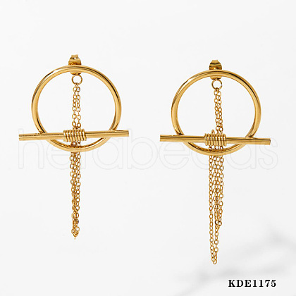 304 Stainless Steel Toggle Clasps Tassel Stud Earrings FS-WGE868D-03-1