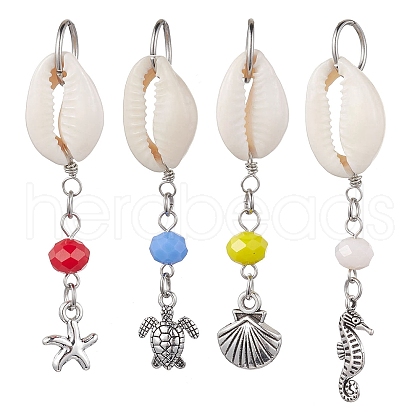 4Pcs 4 Styles Natural Cowrie Shell Pendant Decorations HJEW-JM01777-S-1