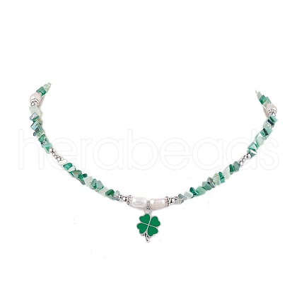 Glass & Brass & Pearl Beaded Necklaces for Women NJEW-TA00158-1