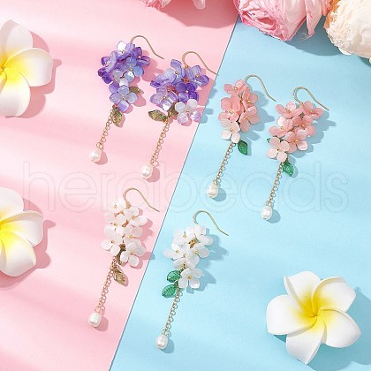 Shell Pearl Dangle Earrings EJEW-TA00617-1