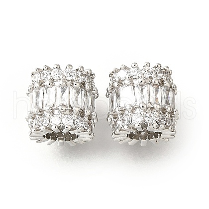 Column Brass Micro Pave Clear Cubic Zirconia European Beads KK-V008-17P-1