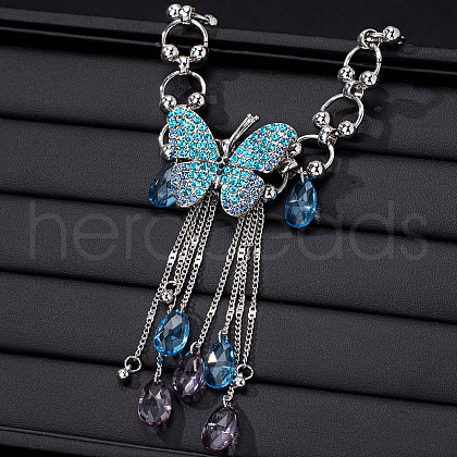 Butterfly Tassel Alloy Indicolite Rhinestone Pendant Necklaces for Women FS-WG6AB0F-01-1