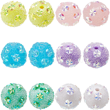 SUNNYCLUE 24Pcs 6 Colors Resin Sugar Bubblegum Beads RESI-SC0005-77-1