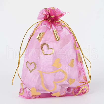 Heart Printed Organza Bags OP-R022-7x9-08-1