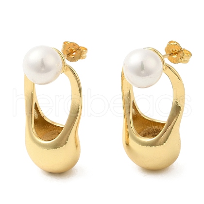 Rack Plating Brass Twist Oval Stud Earrings with Plastic Pearl Beaded EJEW-D068-05G-1