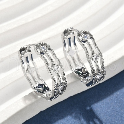 Brass Clear Cubic Zirconia Rectangle Hoop Earrings EJEW-D320-06P-1