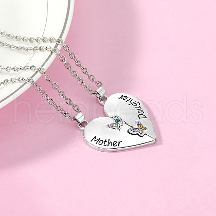 2Pcs Mother's Day Heart Alloy Colorful Rhinestone Mother and Daughter Pendant Necklaces FS-WG01266-05-1