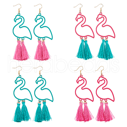 FIBLOOM 4 Pairs 4 Colors Alloy Flamingo Dangle Earrings EJEW-FI0003-20-1