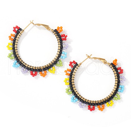 Bohemian Handmade Glass Seed Beads Oval Hoop Earrings JX6954-2-1