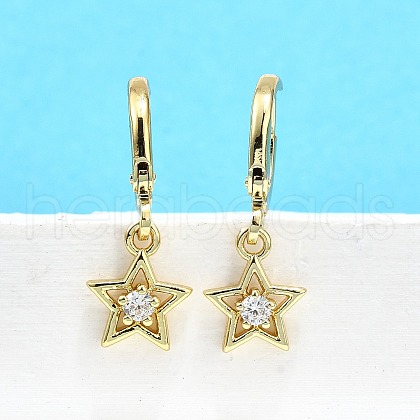 Star Brass Micro Pave Clear Cubic Zirconia Hoop Earrings EJEW-H157-04G-1
