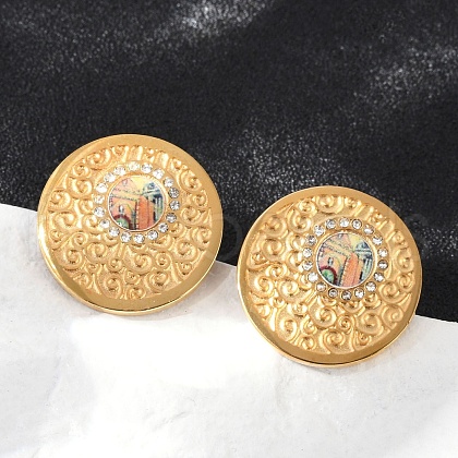 304 Stainless Steel Rhinestone Stud Earrings EJEW-Z089-22G-1