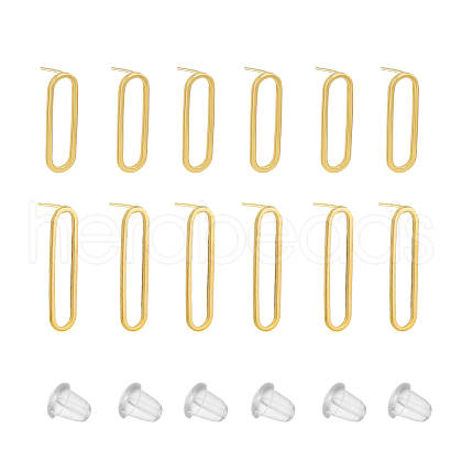 SUPERFINDINGS 12Pcs 2 Size Brass Oval Stud Earrings with 925 Sterling Silver Pins for Women KK-FH0005-08-1