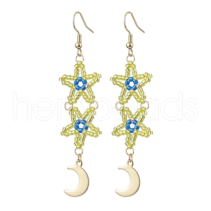 Star Glass Seed Beaded Dangle Earrings for Women EJEW-MZ00206-03-1