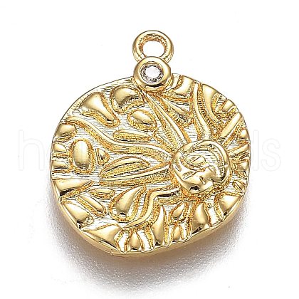Hammered Brass Micro Pave Clear Cubic Zirconia Pendants ZIRC-Z003-16G-1
