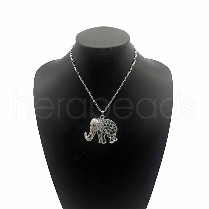 Fashionable Alloy Rhinestone Elephant Pendant Necklaces YA1803-1-1