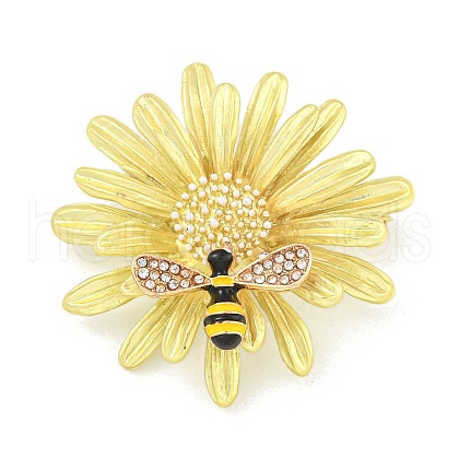 Alloy Crystal Rhinestone Flower with Bees Brooch JEWB-U006-12LG-1