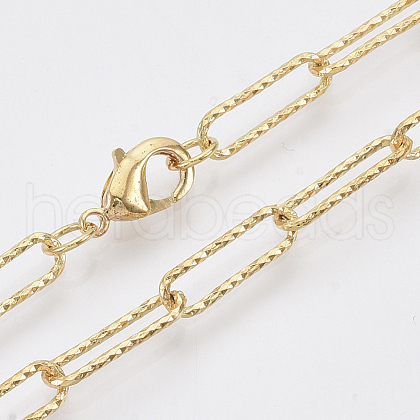 Brass Textured Paperclip Chain Necklace Making MAK-S072-02B-G-1