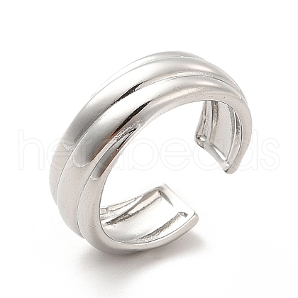 Non-Tarnish 304 Stainless Steel Grooved Open Cuff Ring for Women RJEW-F131-14P-1