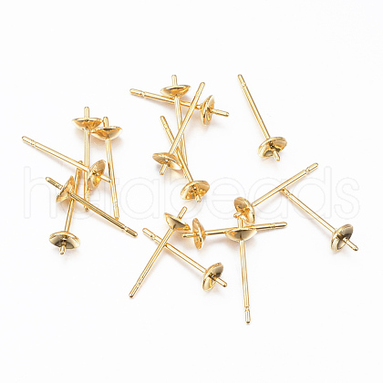 304 Stainless Steel Post Stud Earring Settings For Half Drilled Bead X-STAS-H558-08G-1