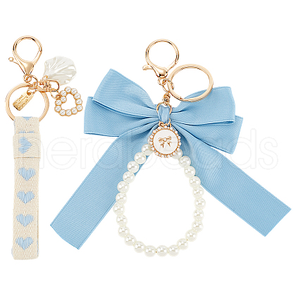 CRASPIRE 2Pcs 2 Styles Cotton & Iron & Alloy Keychain KEYC-CP0001-24D-1
