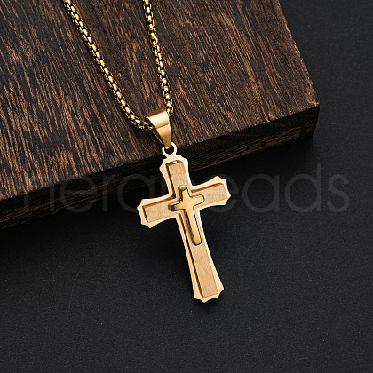 Triple Layered Cross 304 Stainless Steel Pendant Necklaces for Men FS-WGC3E83-04-1