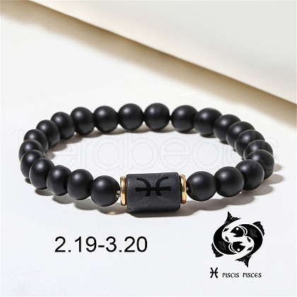 12 Constellations Theme Frosted Black Stone Round Beaded Stretch Bracelets for Women Men WG3EE4F-03-1