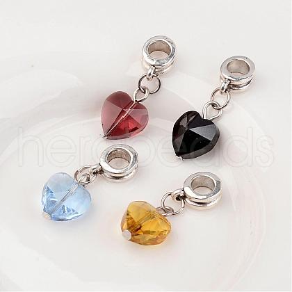Faceted Heart Glass European Dangle Charms with Alloy Findings PALLOY-JF00182-1