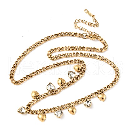 304 Stainless Steel Rhinestone Heart Tassel Twisted Chain Necklaces for Women NJEW-V010-01G-06-1