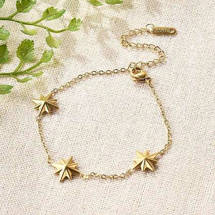 304 Stainless Steel Star Link Bracelets BJEW-Q051-05G-1