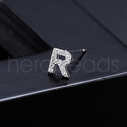 Platinum Brass Micro Pave Cubic Zirconia Stud Earrings XI6969-18-1