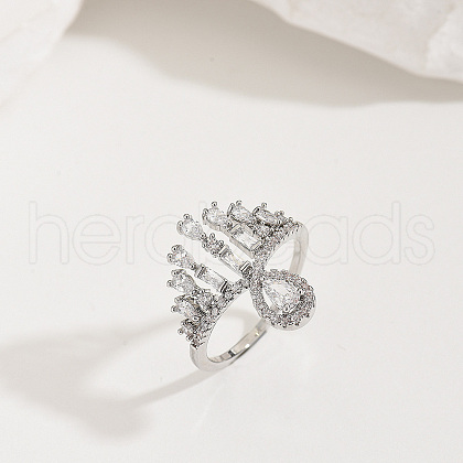 Brass Micro Pave Cubic Zirconia Finger Rings for Women LK0188-4-1